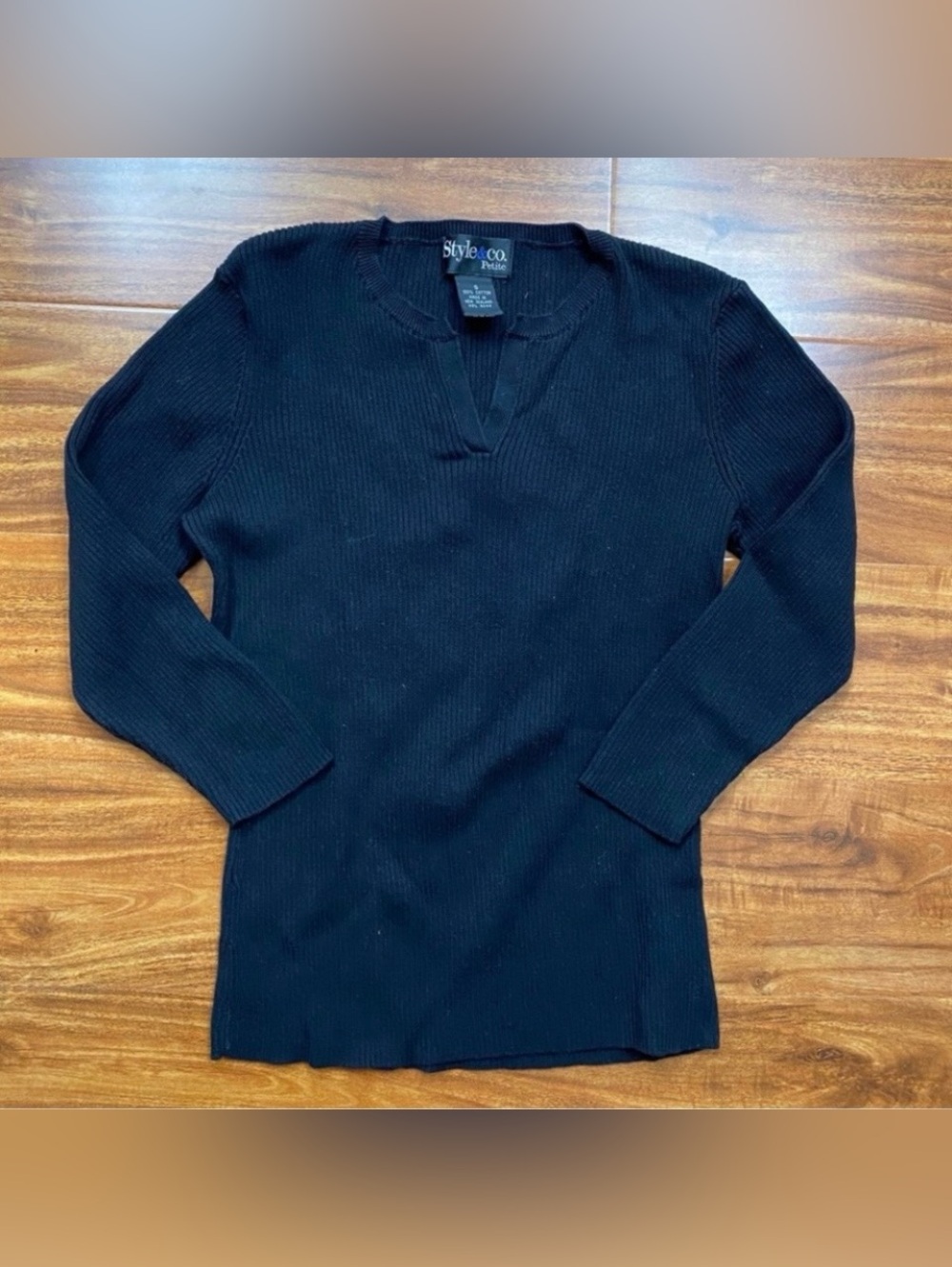 Vintage Style & Co. Women's Black Cotton Ribbed Long Sleeve Thermal Top Size SP